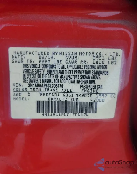 2012 Nissan Sentra 2.0 from USA, damaged, VIN 3N1AB6AP6CL706476